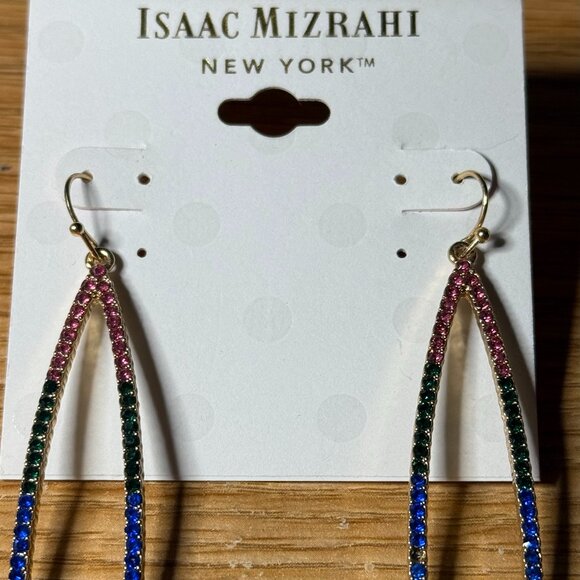 Isaac Mizrahi Multi Color Long Oval Crystal Earrings - Picture 1 of 2